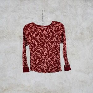 Knox Rose Thermal Shirt Women Small  Red Floral  Knit Raglan Long Sleeve NWT